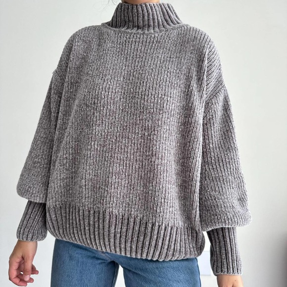 Cynthia Rowley Velour oversized sweater gray - Picture 2 of 7